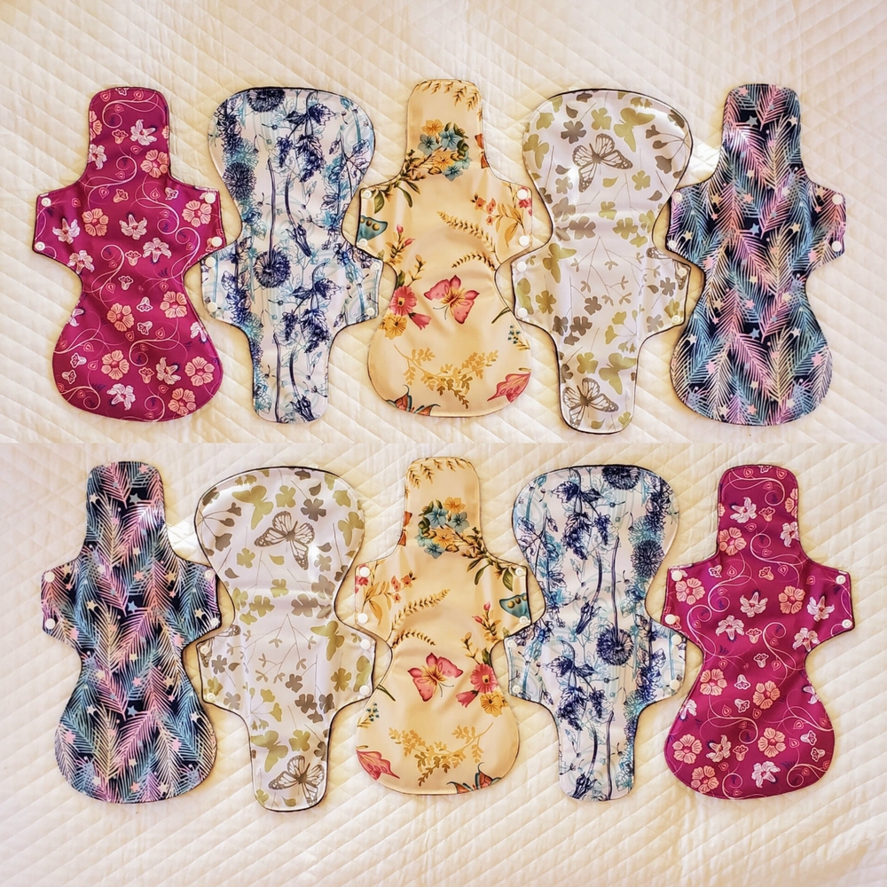 10 XXL Reusable Menstrual Pads - Absorbent Bamboo Charcoal